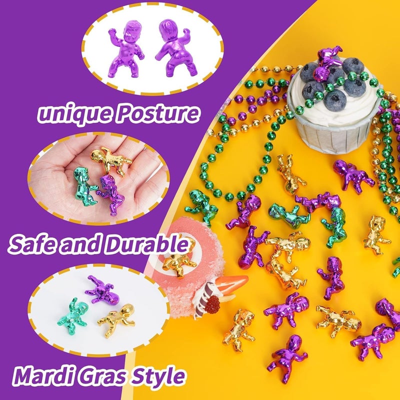 ZZYFGH 24Pcs King Cake Babies, 1.2inch King Cake Baby, Mini Baby Figurines for Baby, Shower Ice Cube Game, Party Favor Supplies Metallic Mardi Gras Bulk Plastic Babies - Image 3